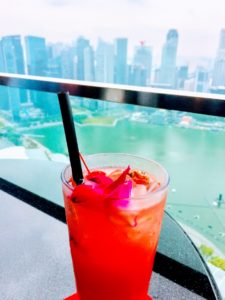 Having a Singapore Sling at the Marina Bay Sands Hotel Bar