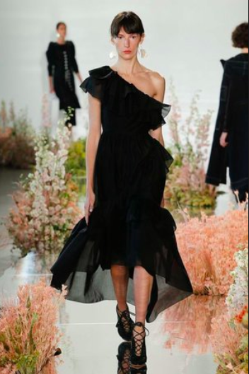 Ruffled Off-Shoulder Little Black Dress by Ulla Johnson 
