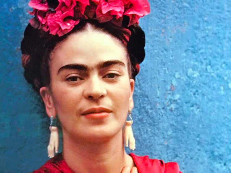 A photo of Frida Kahlo with hand earrings given to her by Pablo Picasso