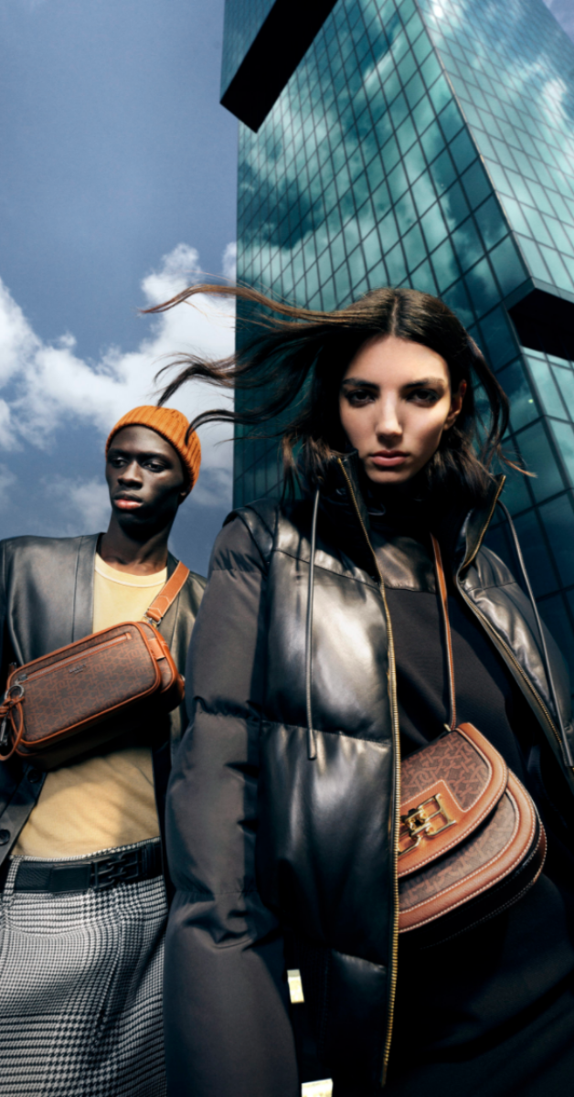 Image or a male and female model wearing Bally clothes and bags in Zurich Switzerland